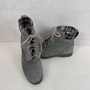 L.L. Bean Gray Suede Plaid Lined Lace‎ Up Boots Women’s Size 8 M Leather Upper
